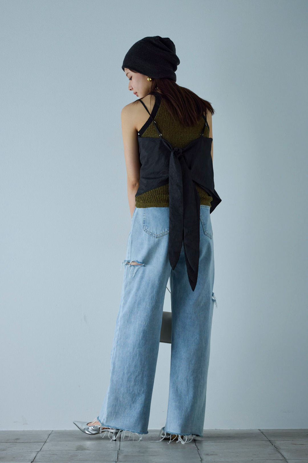 [予約/SET]ミニループアメスリタンク+スカーフ風バックリボンキャミソール(2set)