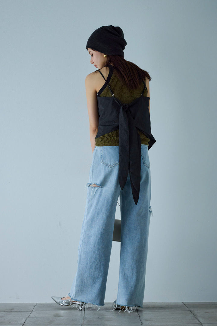 [予約/SET]ミニループアメスリタンク+スカーフ風バックリボンキャミソール(2set)