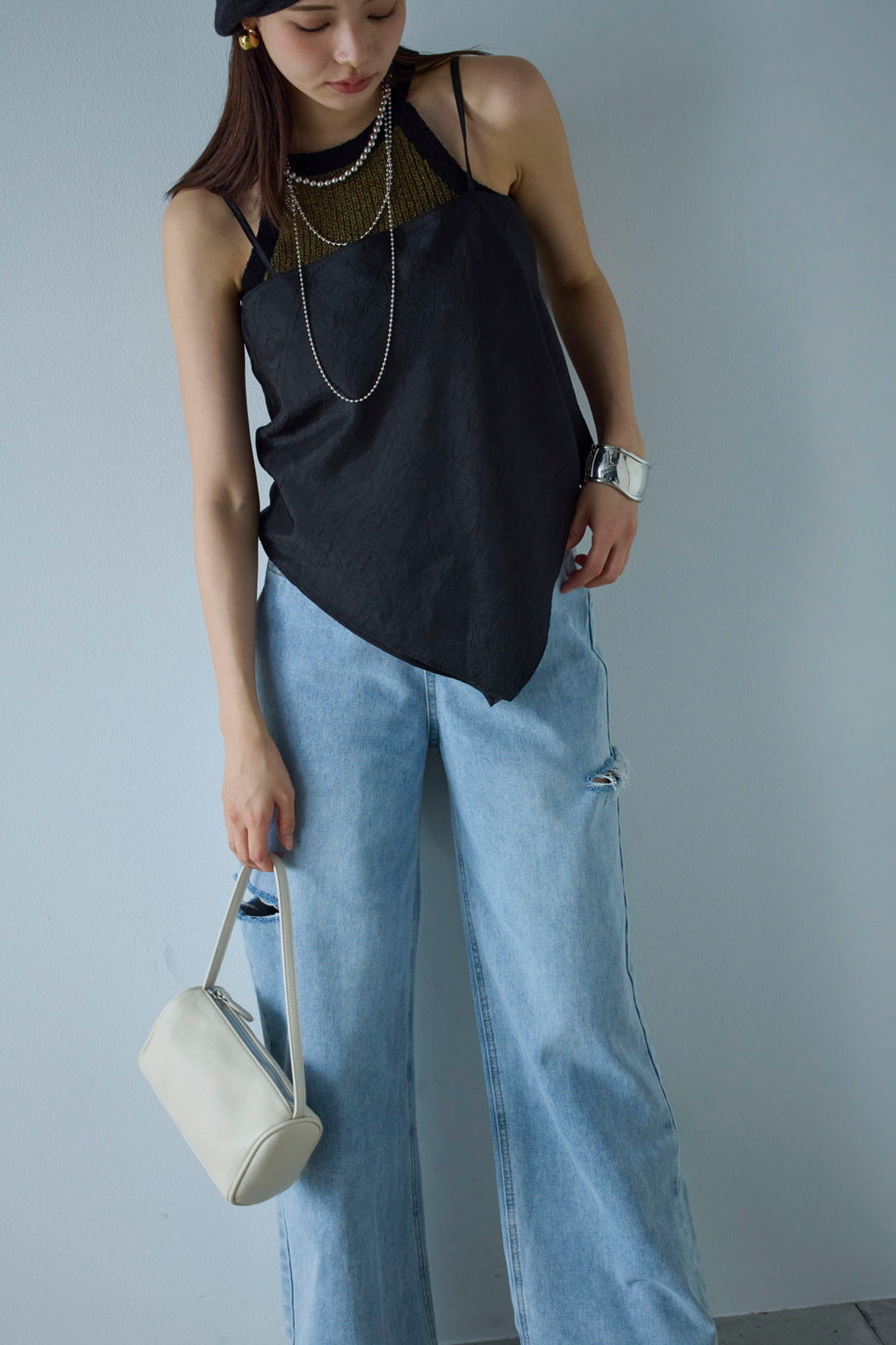 [予約/SET]ミニループアメスリタンク+スカーフ風バックリボンキャミソール(2set)