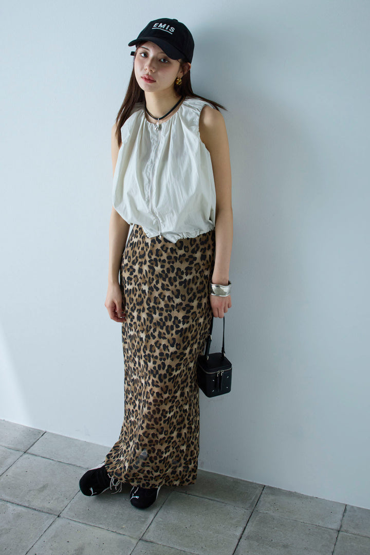 [予約/SET]C/Nタフタギャザークロップドベスト+レオパードシアースカート(2set)