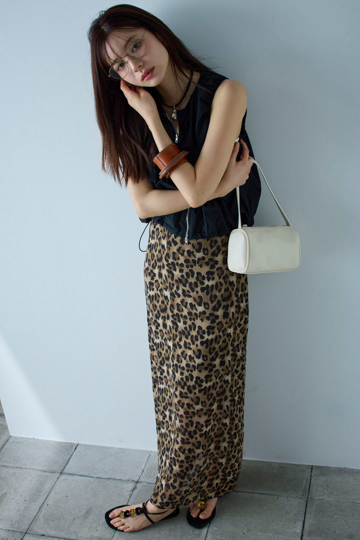 [予約/SET]C/Nタフタギャザークロップドベスト+レオパードシアースカート(2set)