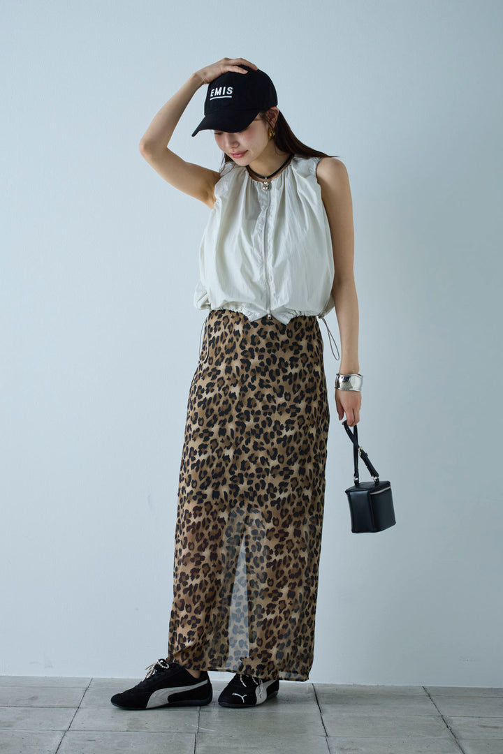 [予約/SET]C/Nタフタギャザークロップドベスト+レオパードシアースカート(2set)