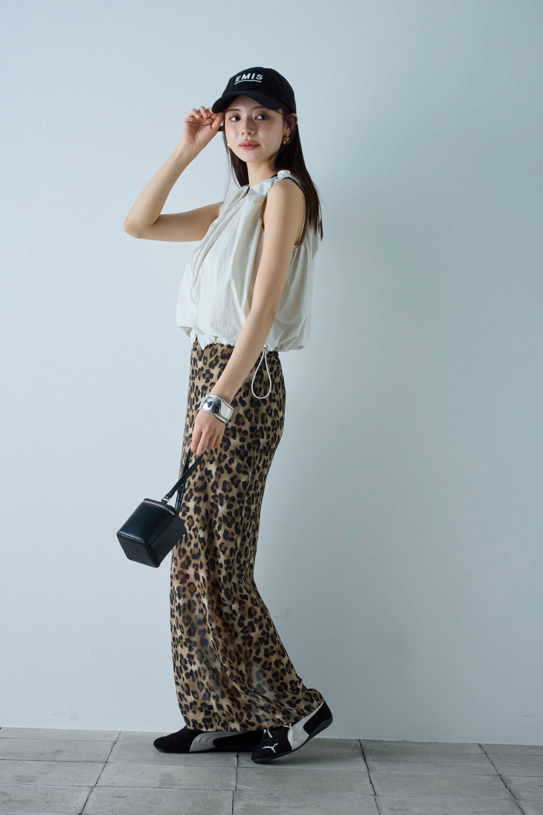 [予約/SET]C/Nタフタギャザークロップドベスト+レオパードシアースカート(2set)