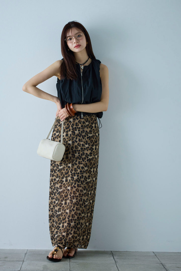 [予約/SET]C/Nタフタギャザークロップドベスト+レオパードシアースカート(2set)