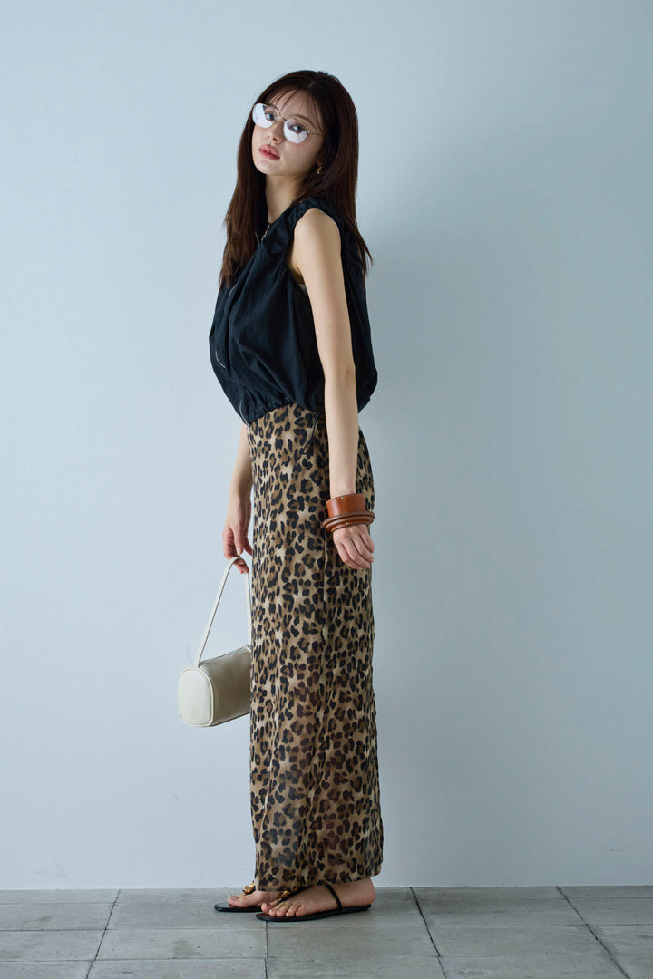 [予約/SET]C/Nタフタギャザークロップドベスト+レオパードシアースカート(2set)