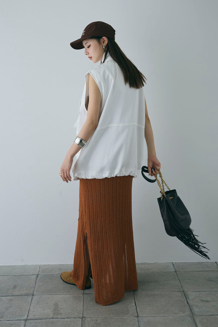 [予約/SET]スタンドネックサテンベスト+すかし編みキャミOP(2set)