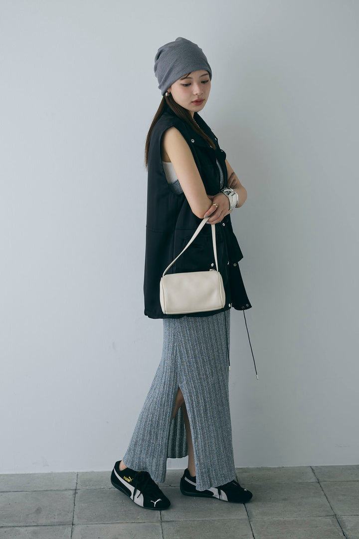 [予約/SET]スタンドネックサテンベスト+すかし編みキャミOP(2set)