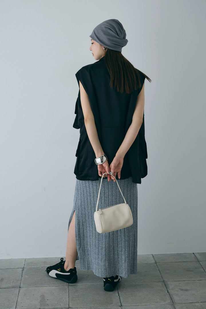 [予約/SET]スタンドネックサテンベスト+すかし編みキャミOP(2set)