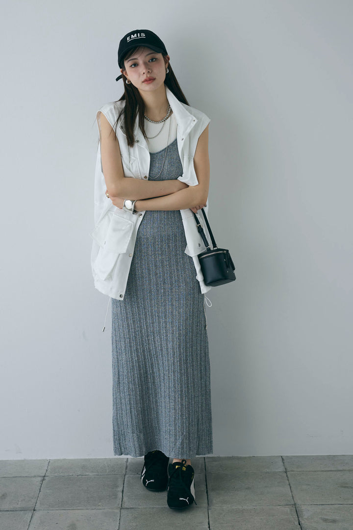 [予約/SET]スタンドネックサテンベスト+すかし編みキャミOP(2set)