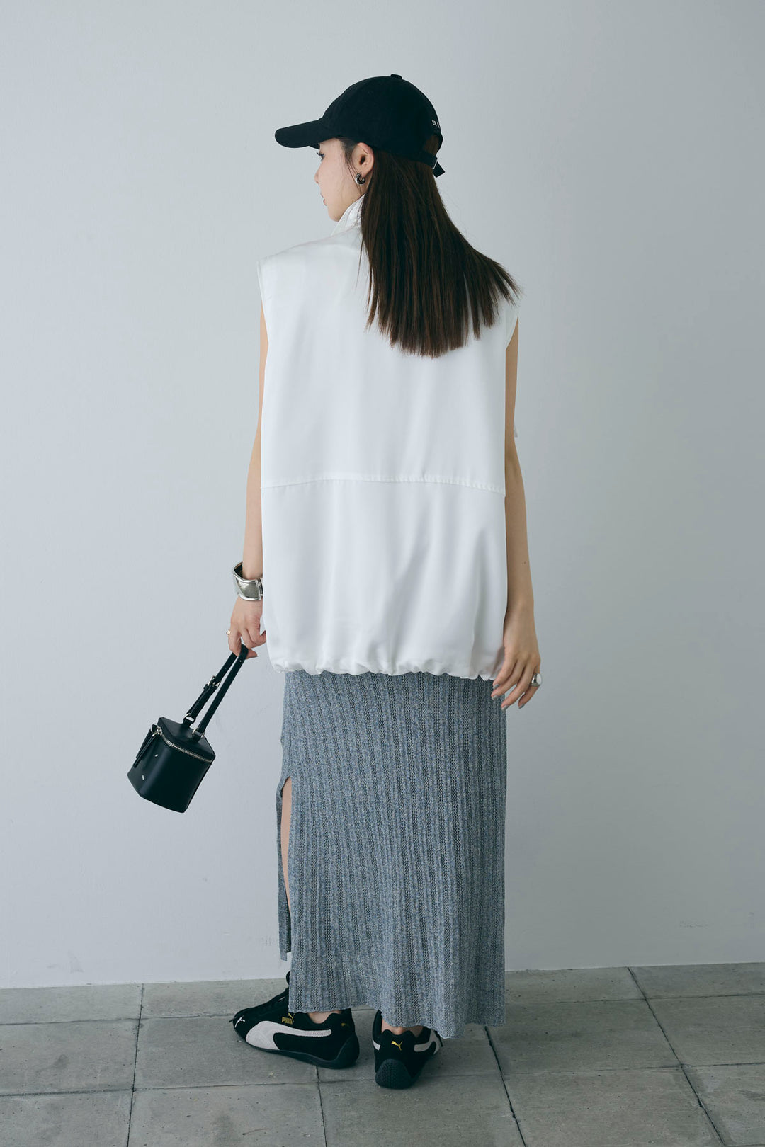 [予約/SET]スタンドネックサテンベスト+すかし編みキャミOP(2set)