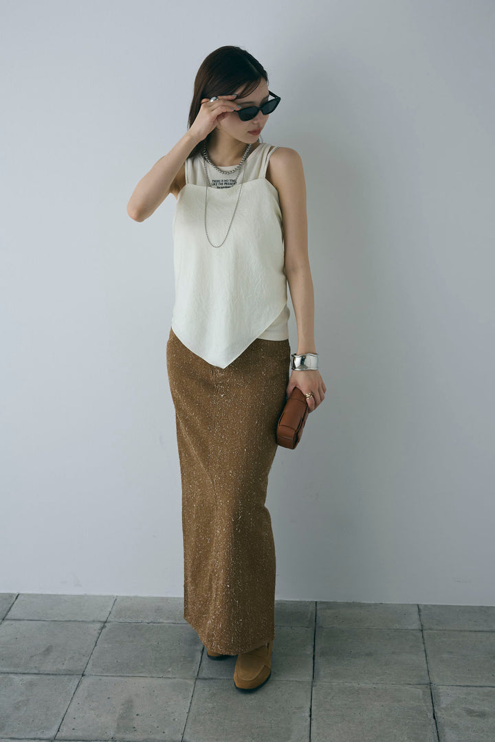 [予約/SET]リブロゴタンク+スカーフ風バックリボンキャミソール+ネップツイルストレートスカート(3set)