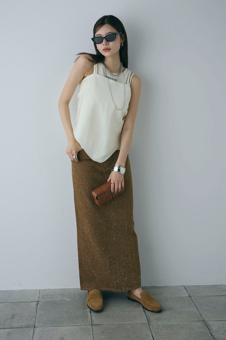 [予約/SET]スカーフ風バックリボンキャミソール+ネップツイルストレートスカート(2set)