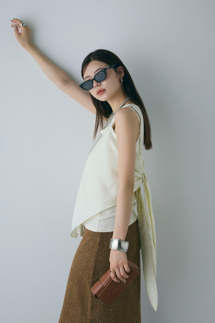 [予約/SET]スカーフ風バックリボンキャミソール+ネップツイルストレートスカート(2set)