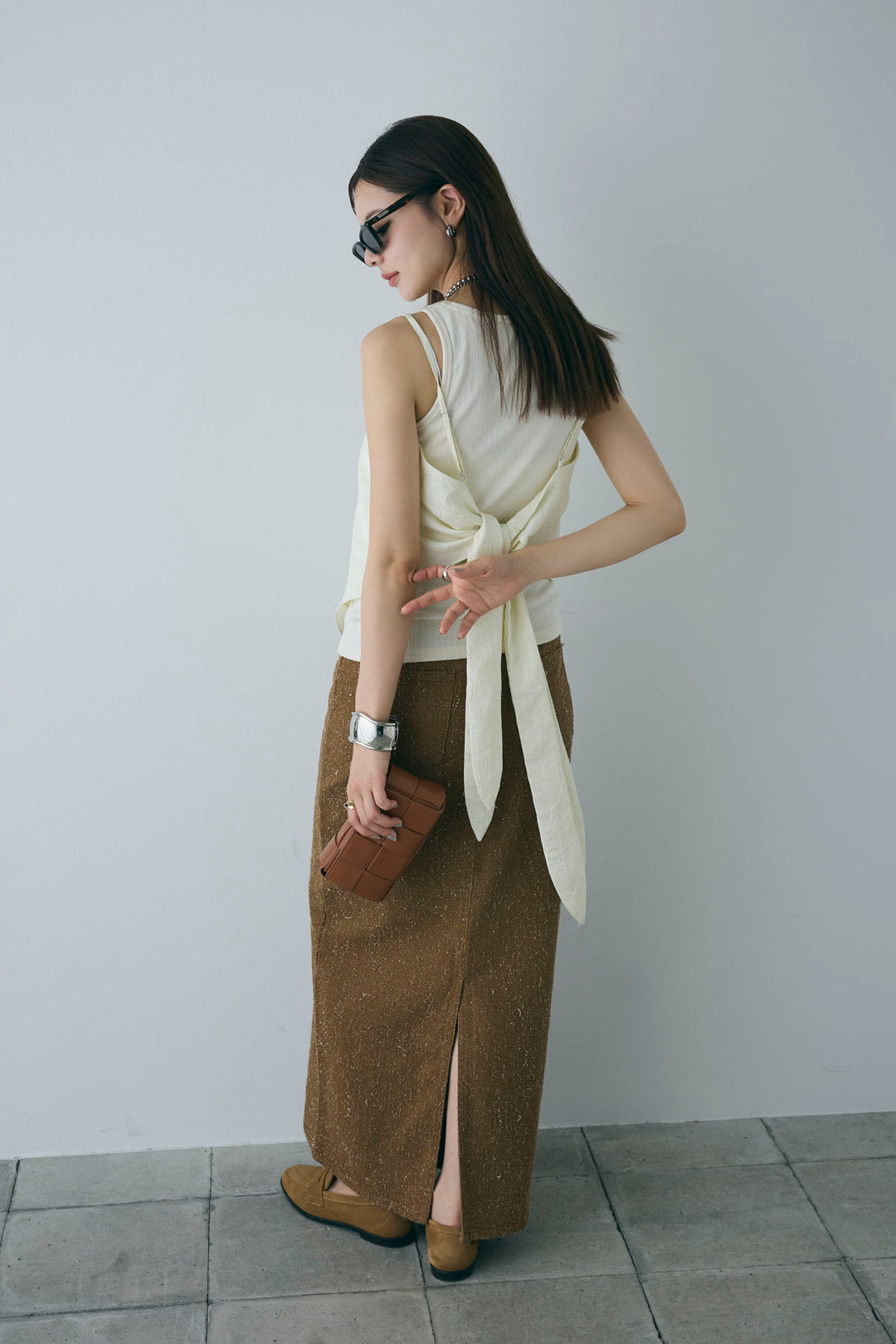 [予約/SET]リブロゴタンク+スカーフ風バックリボンキャミソール(2set)