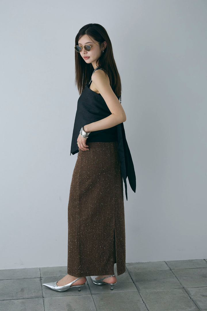 [予約/SET]スカーフ風バックリボンキャミソール+ネップツイルストレートスカート(2set)