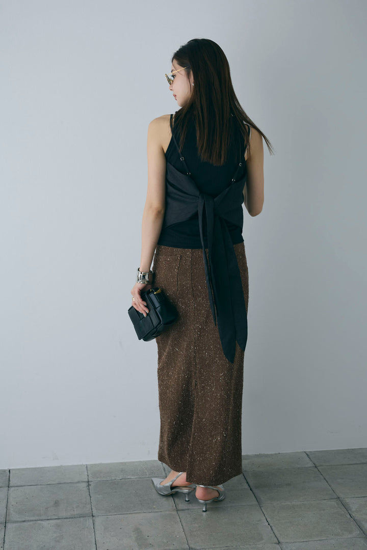 [予約/SET]リブロゴタンク+スカーフ風バックリボンキャミソール+ネップツイルストレートスカート(3set)