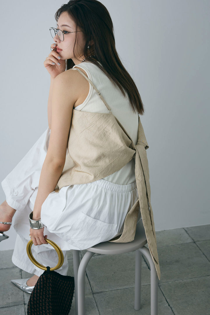 [予約/SET]リブロゴタンク+スカーフ風バックリボンキャミソール+裾ボタン絞りパンツ(3set)