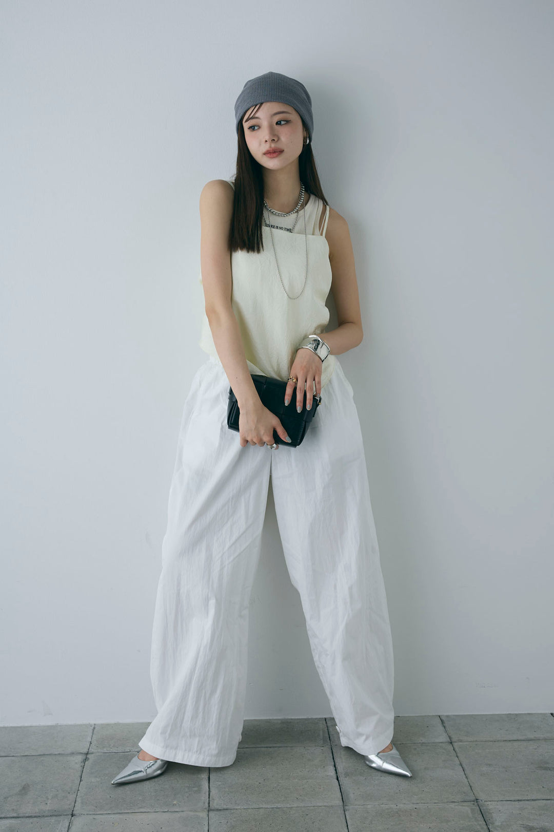 [予約/SET]スカーフ風バックリボンキャミソール+裾ボタン絞りパンツ(2set)