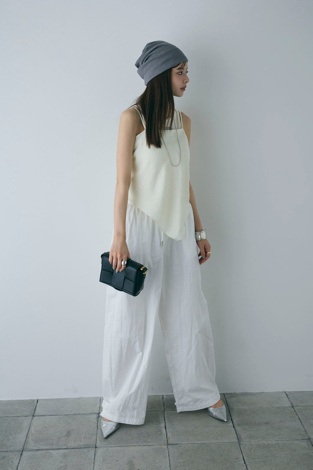 [予約/SET]リブロゴタンク+スカーフ風バックリボンキャミソール+裾ボタン絞りパンツ(3set)