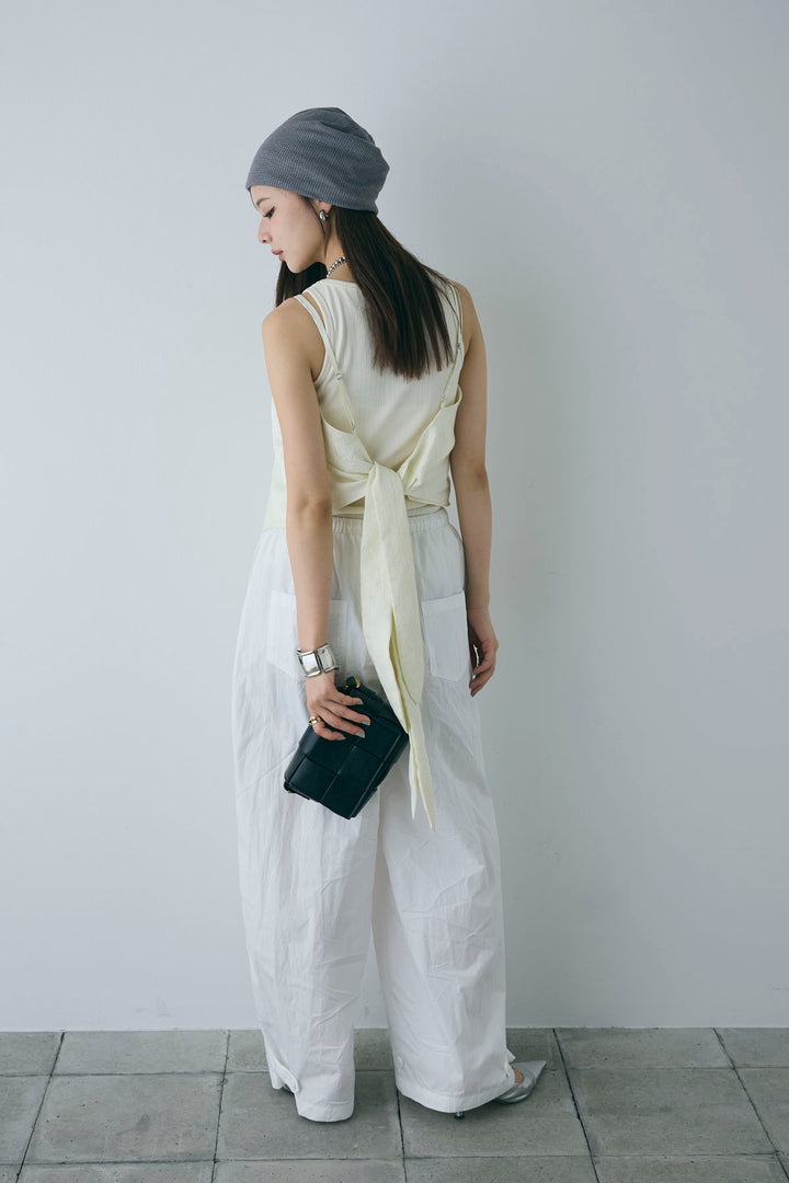 [予約/SET]リブロゴタンク+スカーフ風バックリボンキャミソール+裾ボタン絞りパンツ(3set)