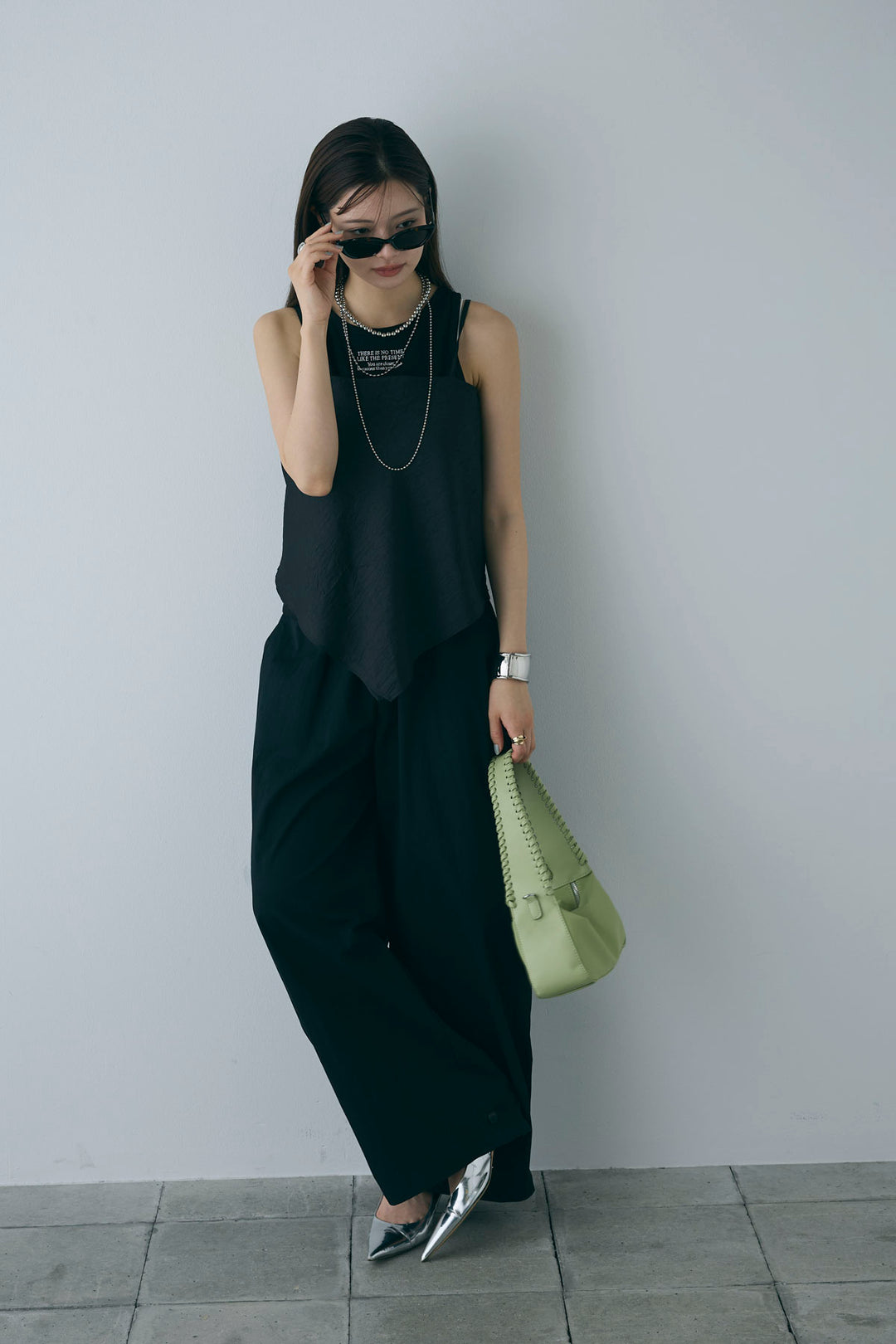 [予約/SET]スカーフ風バックリボンキャミソール+裾ボタン絞りパンツ(2set)