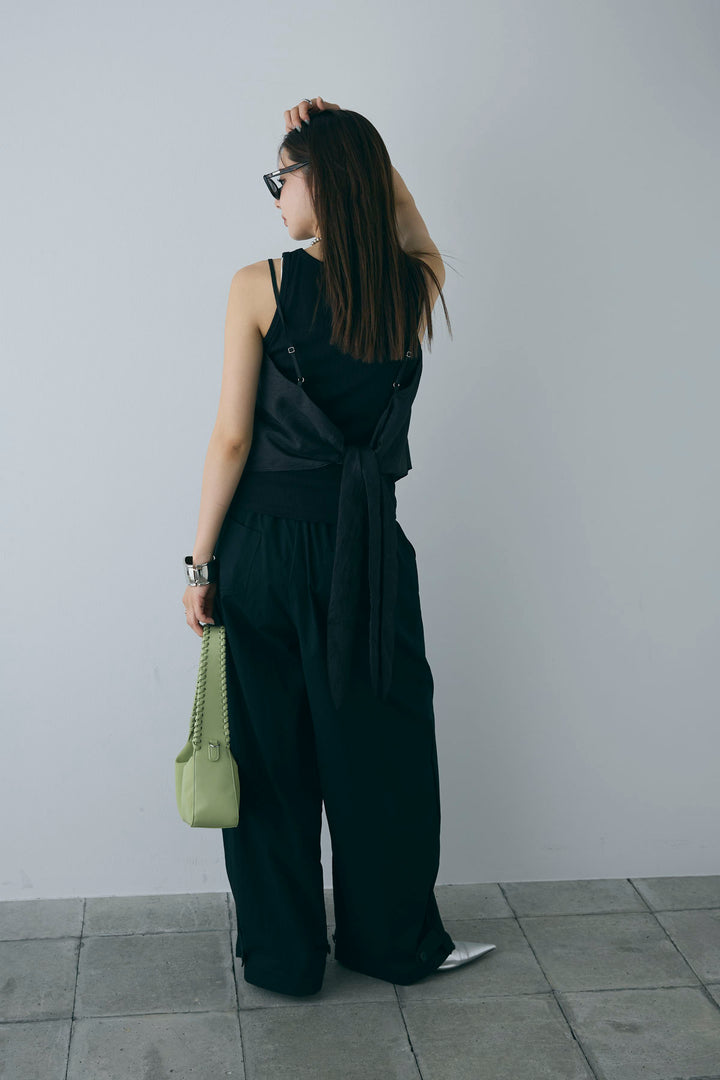 [予約/SET]リブロゴタンク+スカーフ風バックリボンキャミソール+裾ボタン絞りパンツ(3set)