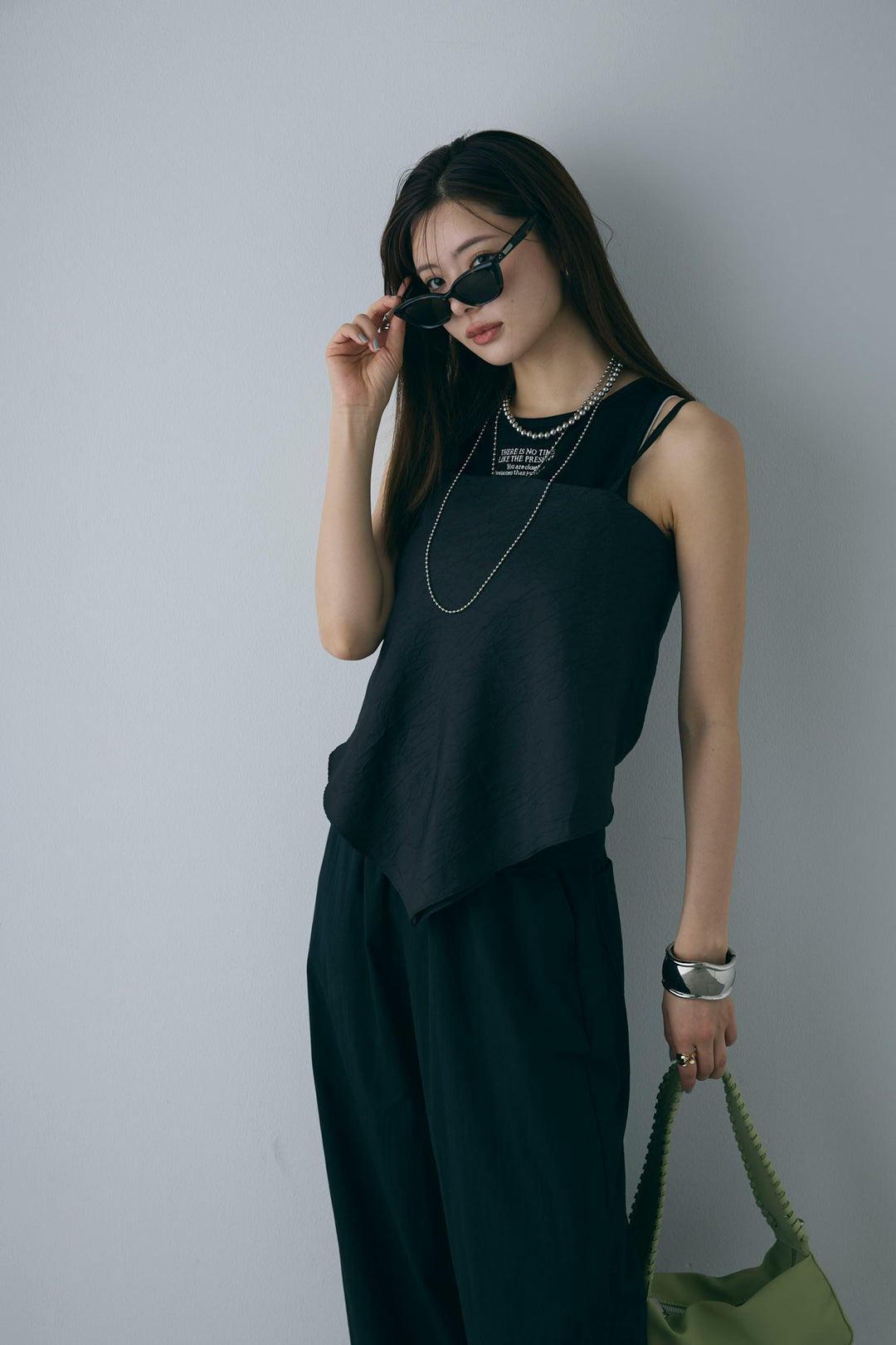 [予約/SET]スカーフ風バックリボンキャミソール+裾ボタン絞りパンツ(2set)