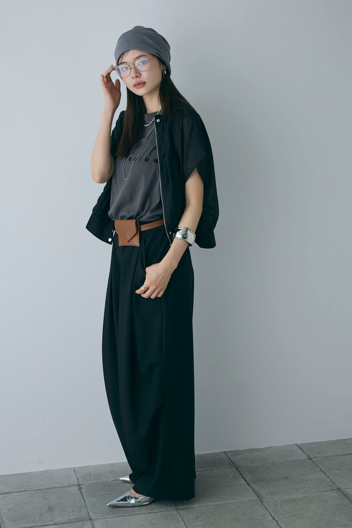 [予約/SET]フレンチスリーブシアーブルゾン+コンパクトスムース ミニ箔ロゴプリント+ランダムタック入りワイドパンツ(3set)