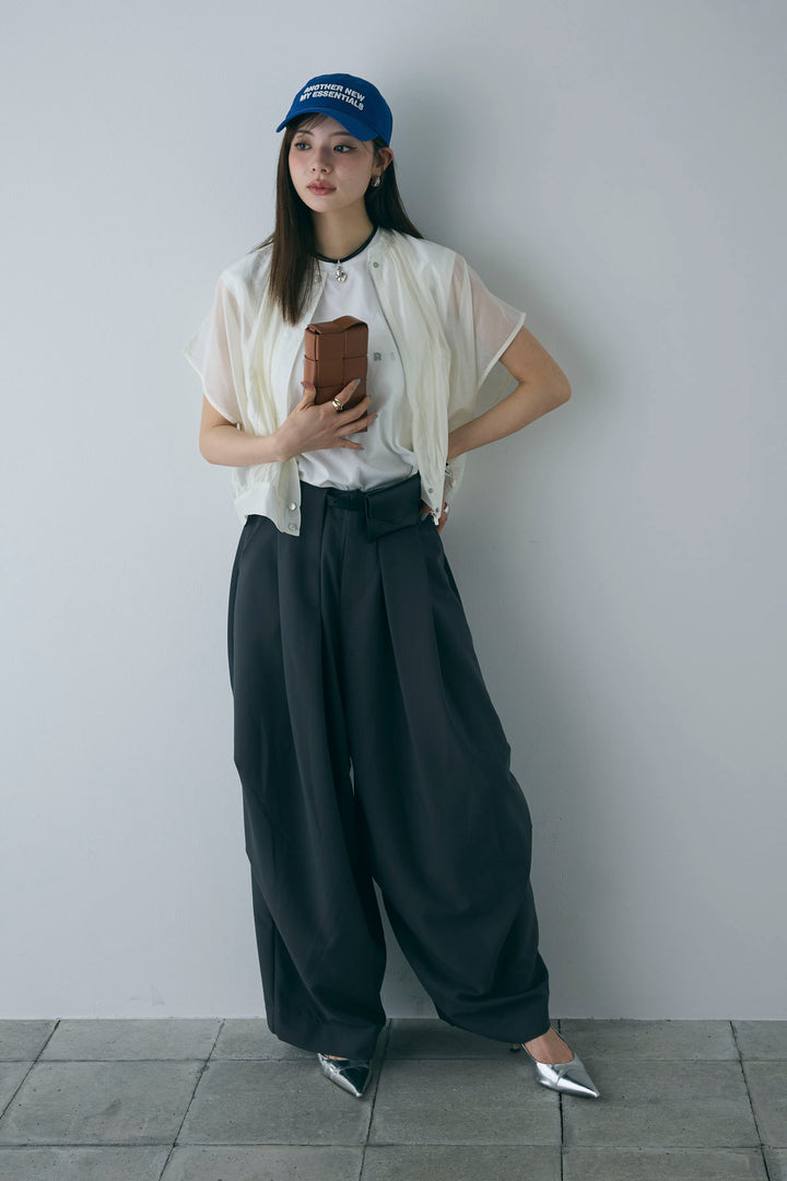 [予約/SET]フレンチスリーブシアーブルゾン+ランダムタック入りワイドパンツ(2set)