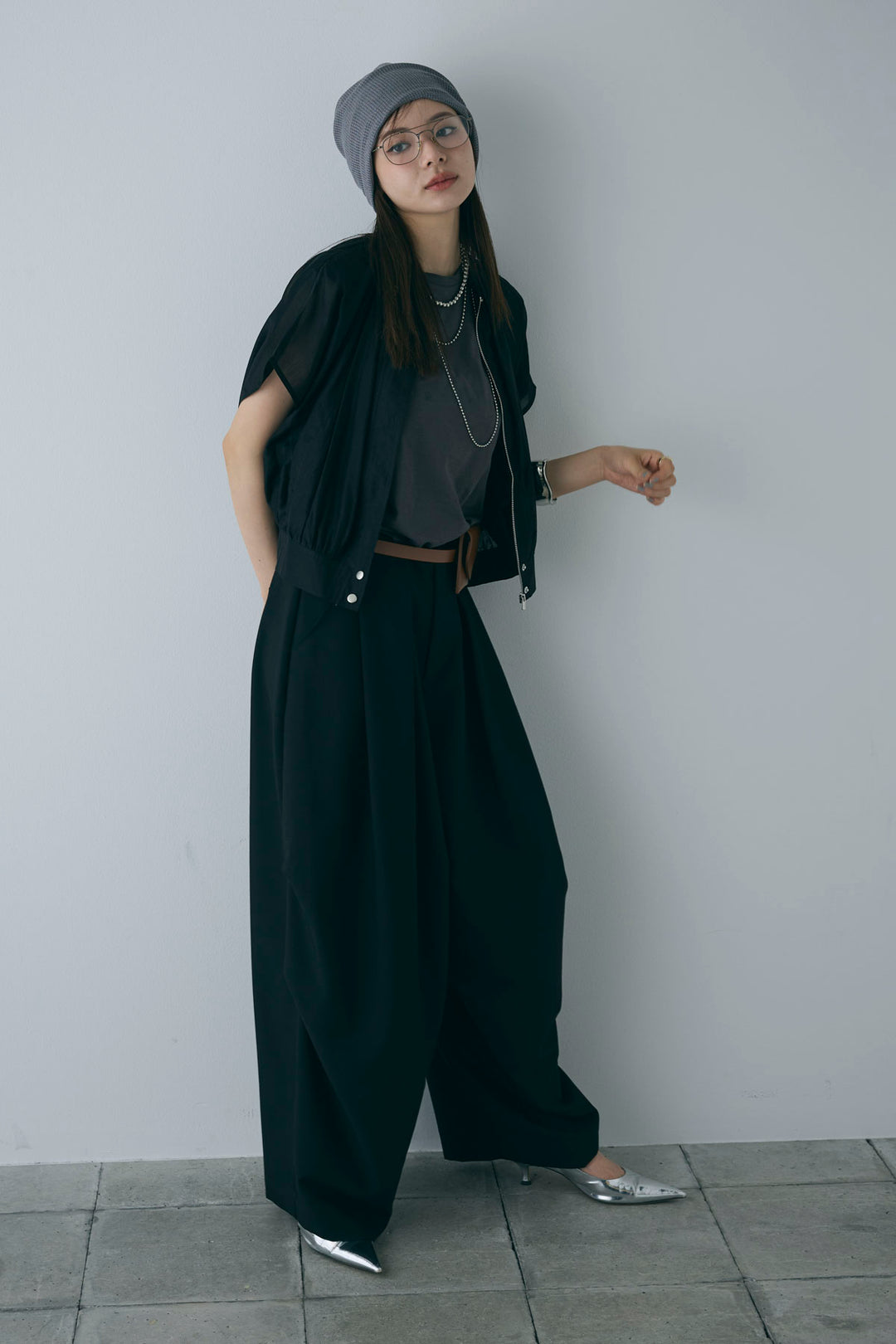 [予約/SET]フレンチスリーブシアーブルゾン+ランダムタック入りワイドパンツ(2set)