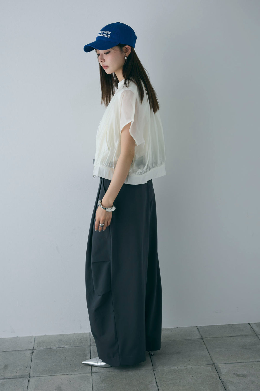 [予約/SET]フレンチスリーブシアーブルゾン+ランダムタック入りワイドパンツ(2set)