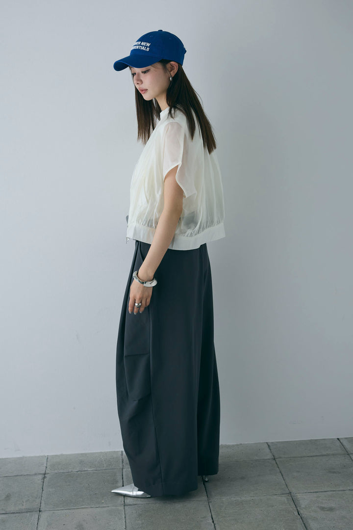 [予約/SET]フレンチスリーブシアーブルゾン+ランダムタック入りワイドパンツ(2set)