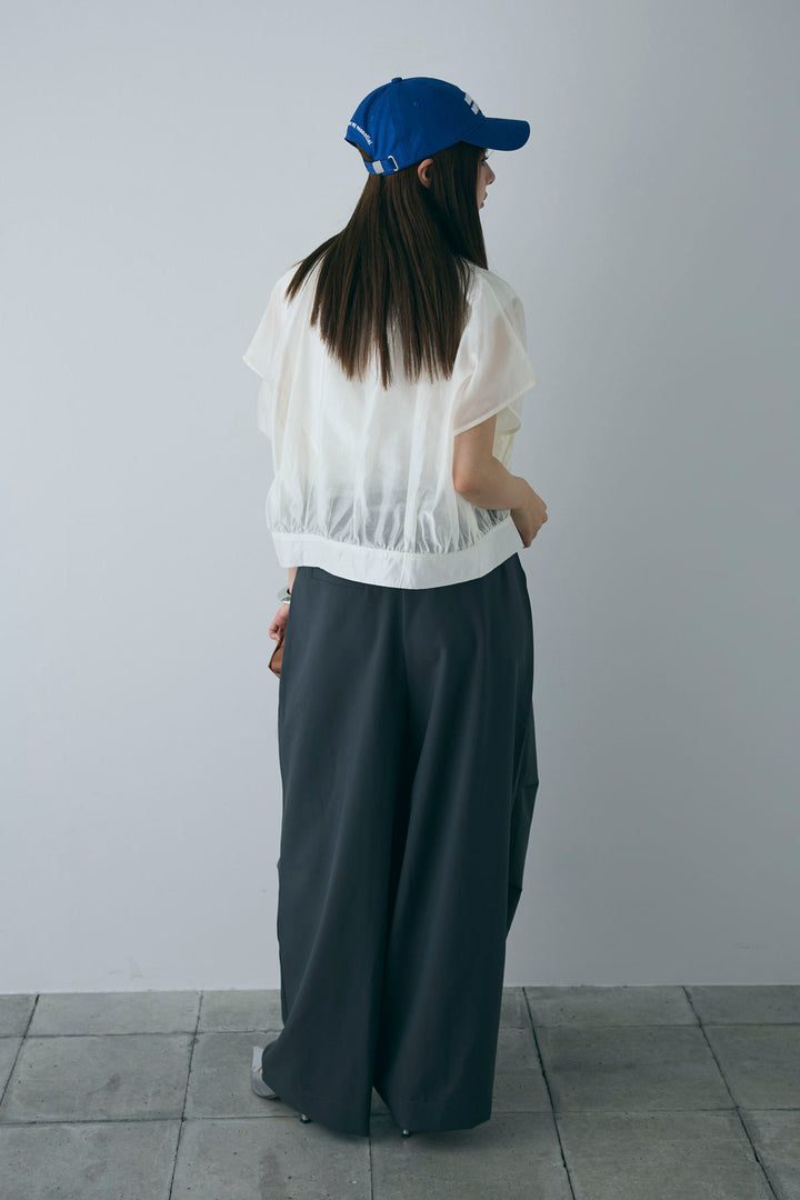 [予約/SET]フレンチスリーブシアーブルゾン+ランダムタック入りワイドパンツ(2set)