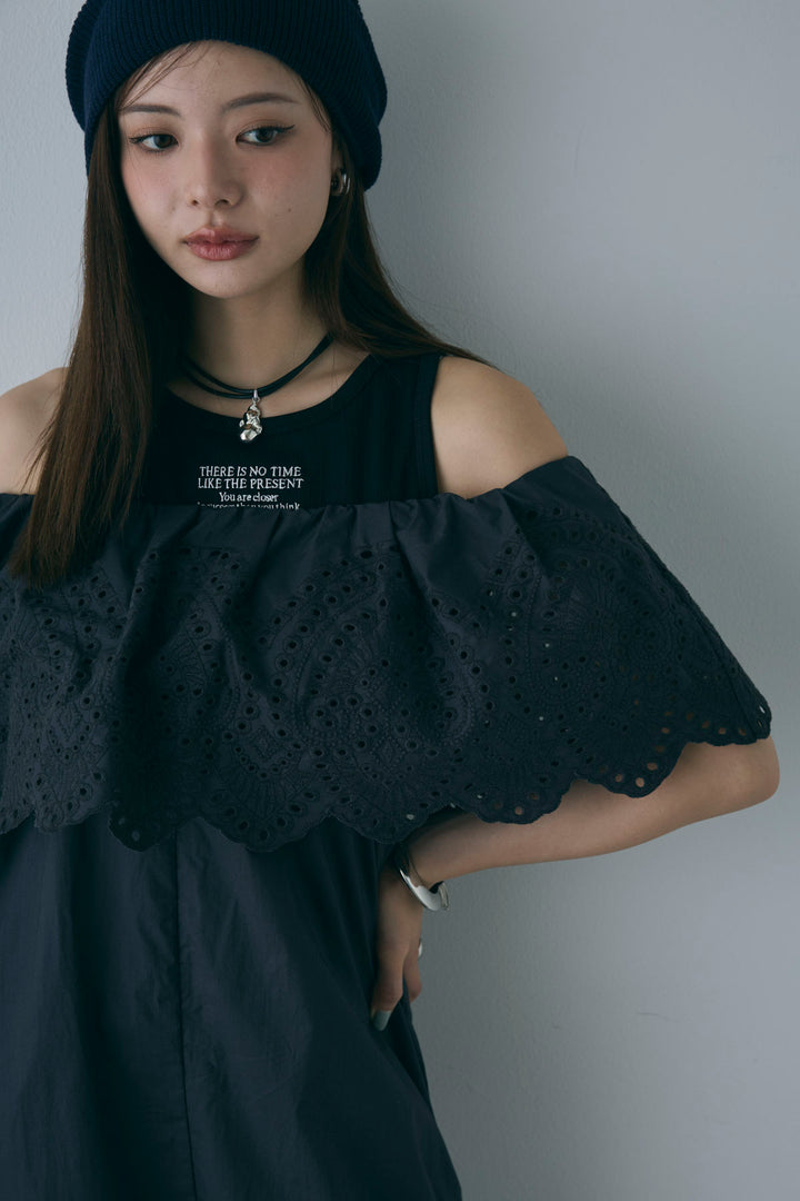 [予約/SET]リブロゴタンク+オフショルレースコンビネゾン(2set)