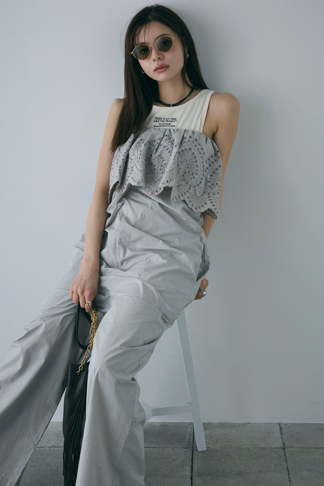 [予約/SET]リブロゴタンク+オフショルレースコンビネゾン(2set)