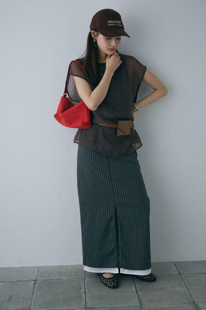 [予約/SET]オーガンジー重ねフレンチスリーブPO+ストライプストレートスカート(2set)