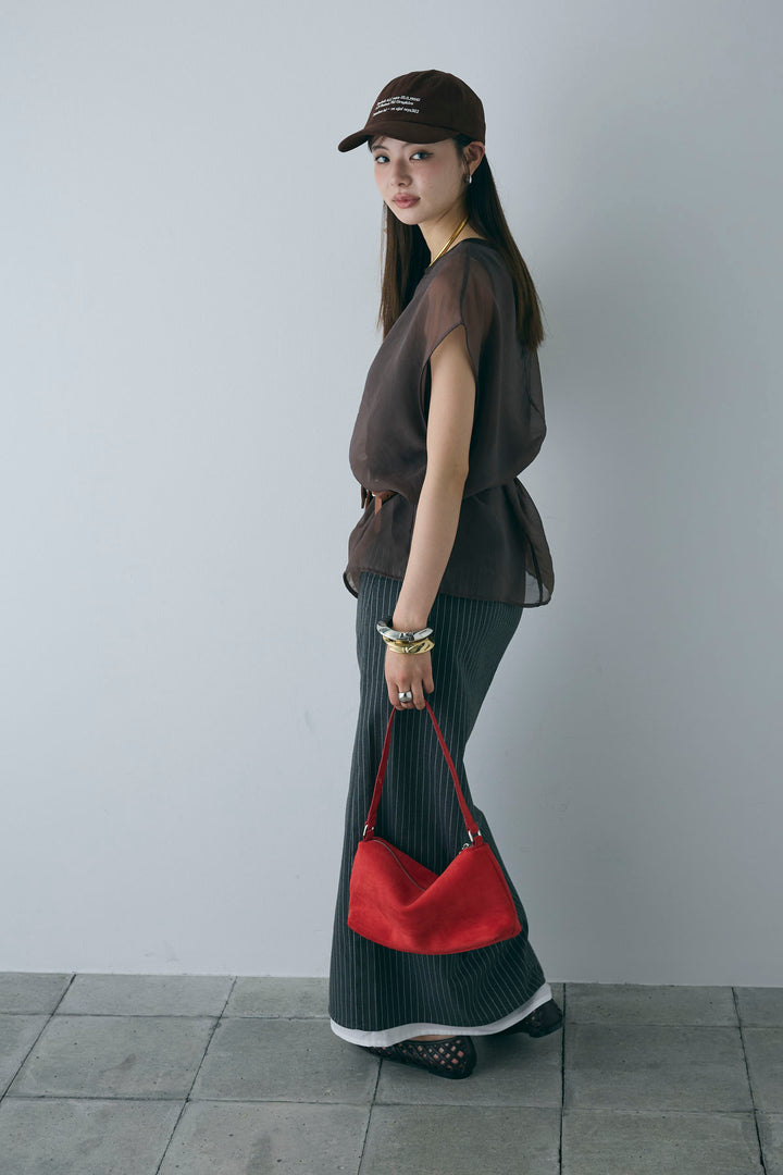 [予約/SET]オーガンジー重ねフレンチスリーブPO+ストライプストレートスカート(2set)