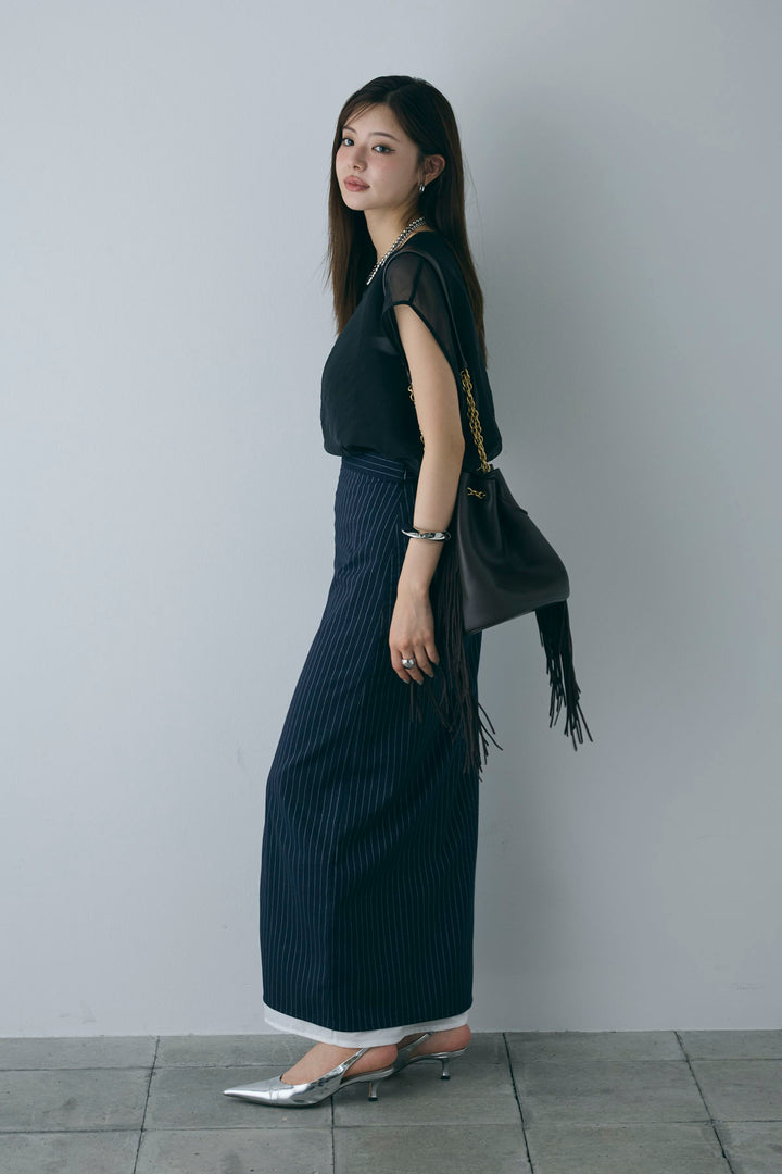 [予約/SET]オーガンジー重ねフレンチスリーブPO+ストライプストレートスカート(2set)