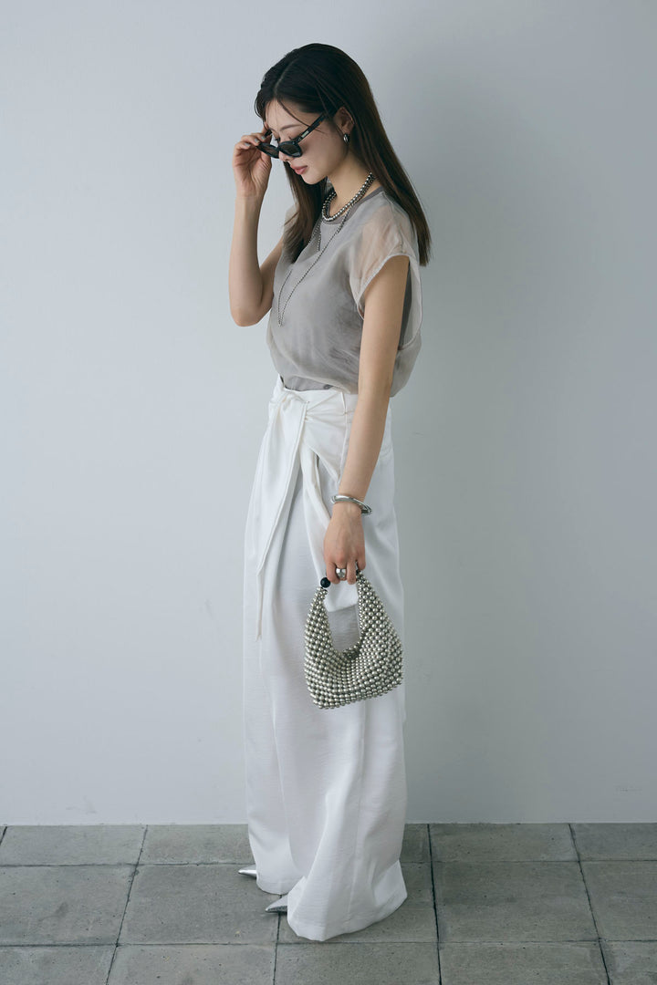 [予約/SET]オーガンジー重ねフレンチスリーブPO+ウエストラップサテンワイドパンツ(2set)