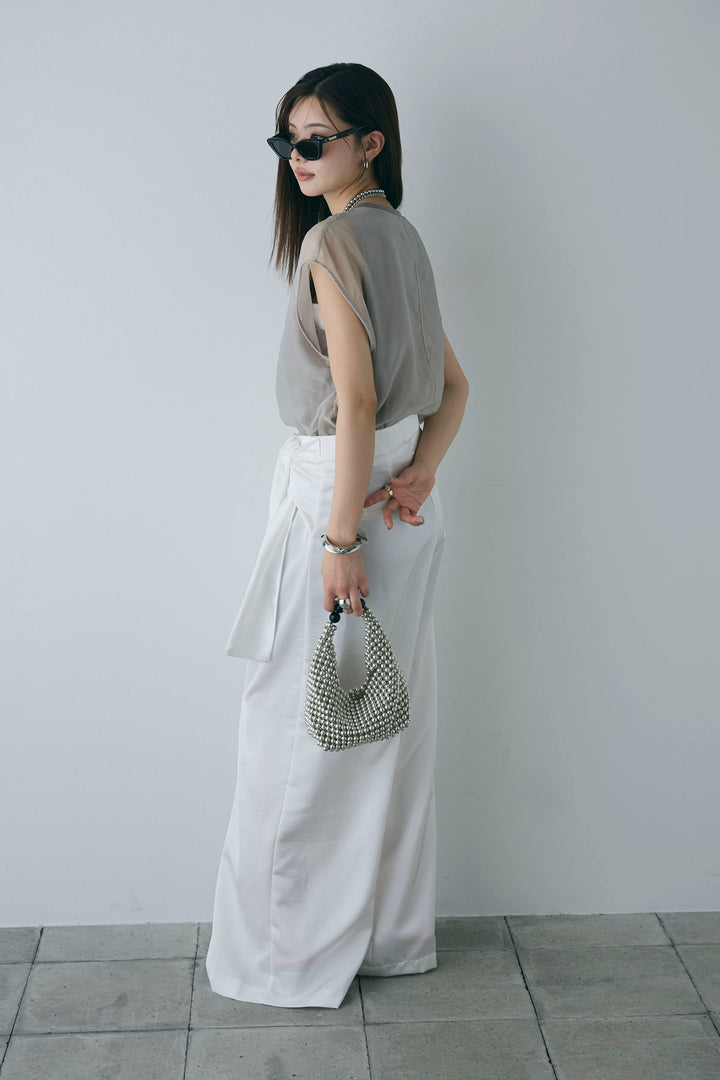 [予約/SET]オーガンジー重ねフレンチスリーブPO+ウエストラップサテンワイドパンツ(2set)