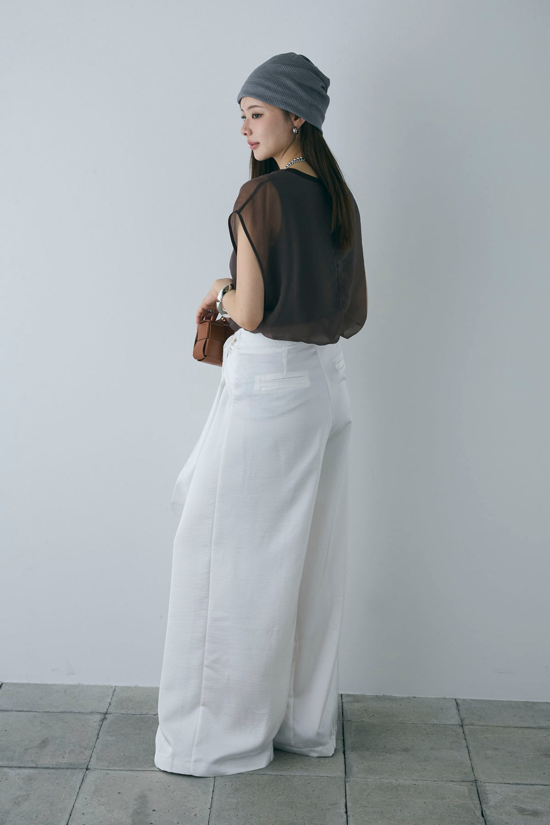 [予約/SET]オーガンジー重ねフレンチスリーブPO+ウエストラップサテンワイドパンツ(2set)