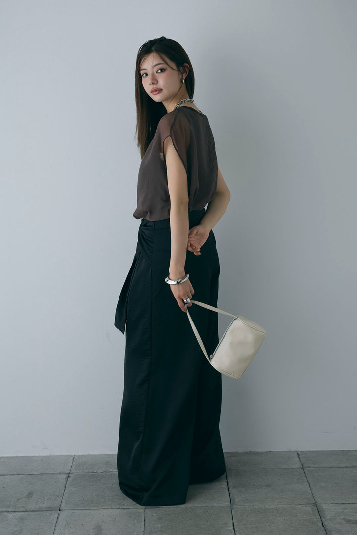 [予約/SET]オーガンジー重ねフレンチスリーブPO+ウエストラップサテンワイドパンツ(2set)