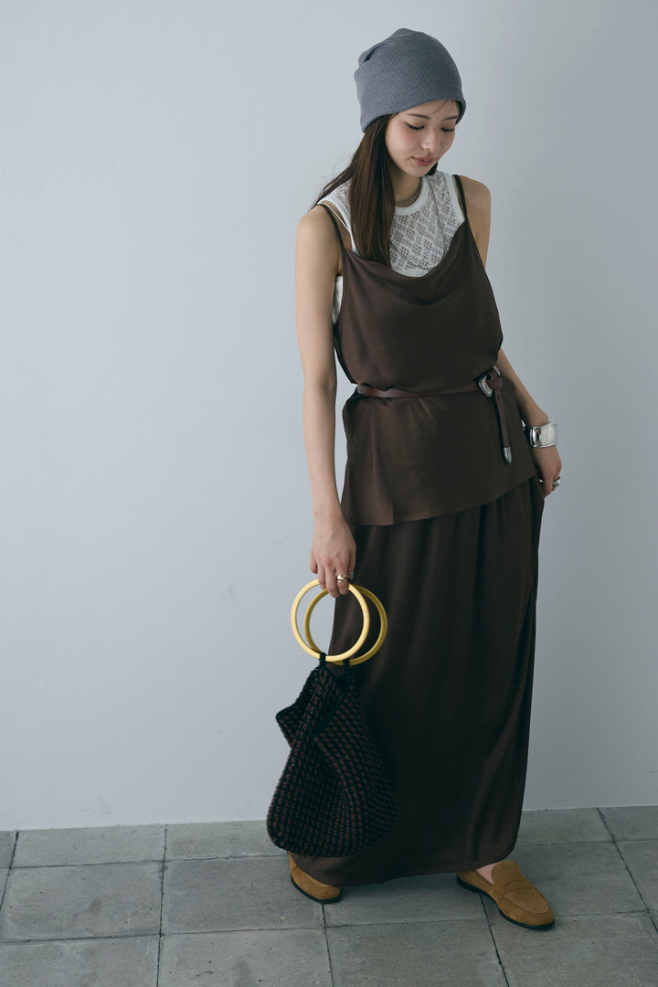 [予約/SET]ドレープサテンキャミソール×ロングスカートセットアップ+ストレッチレースタンク(2set)