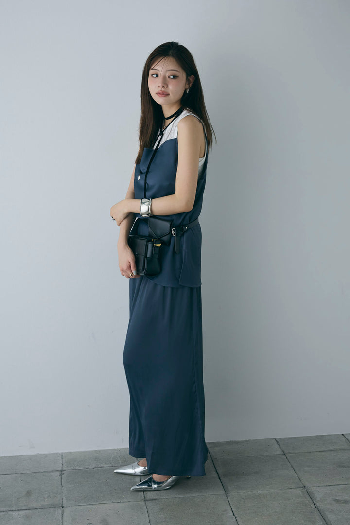 [予約/SET]ドレープサテンキャミソール×ロングスカートセットアップ+ストレッチレースタンク(2set)