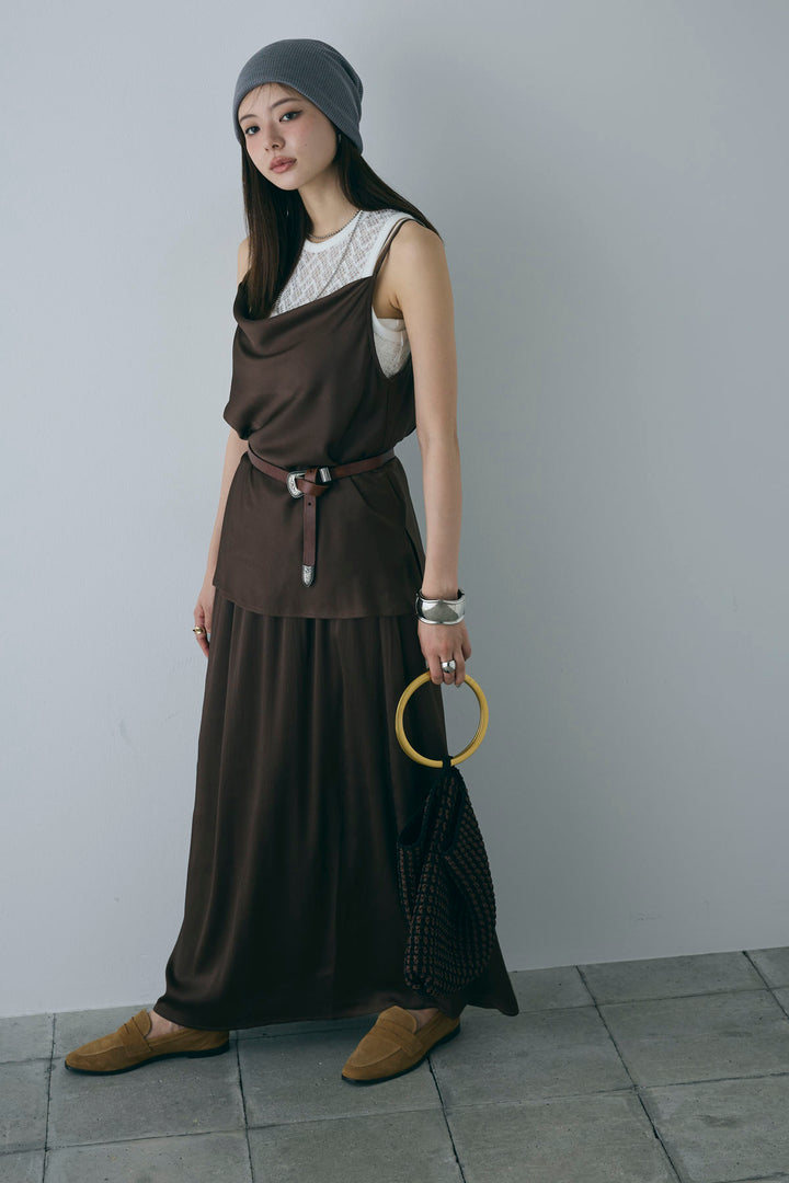 [予約/SET]ドレープサテンキャミソール×ロングスカートセットアップ+ストレッチレースタンク(2set)