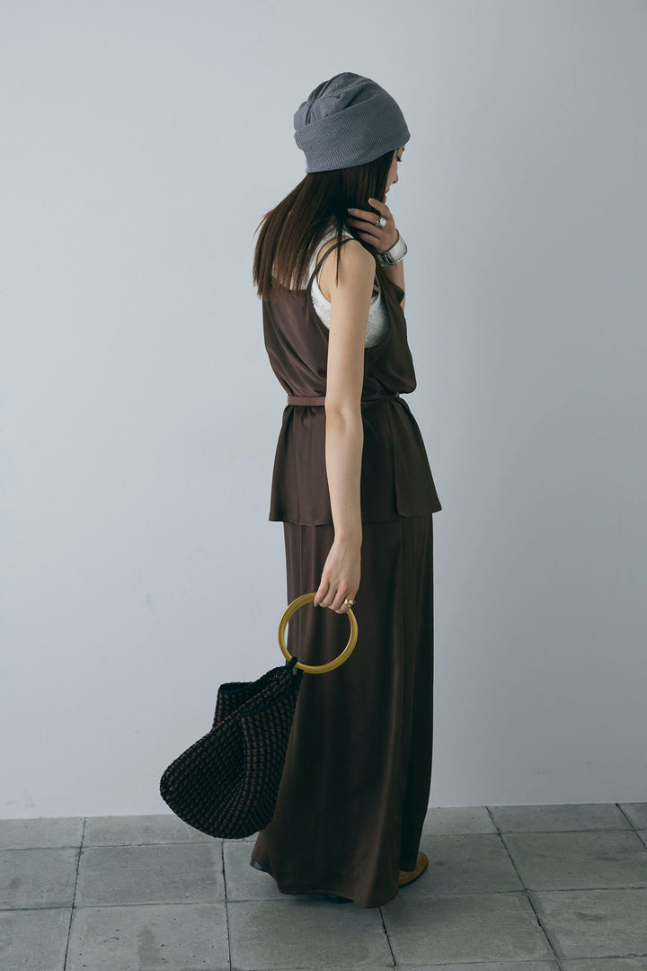 [予約/SET]ドレープサテンキャミソール×ロングスカートセットアップ+ストレッチレースタンク(2set)