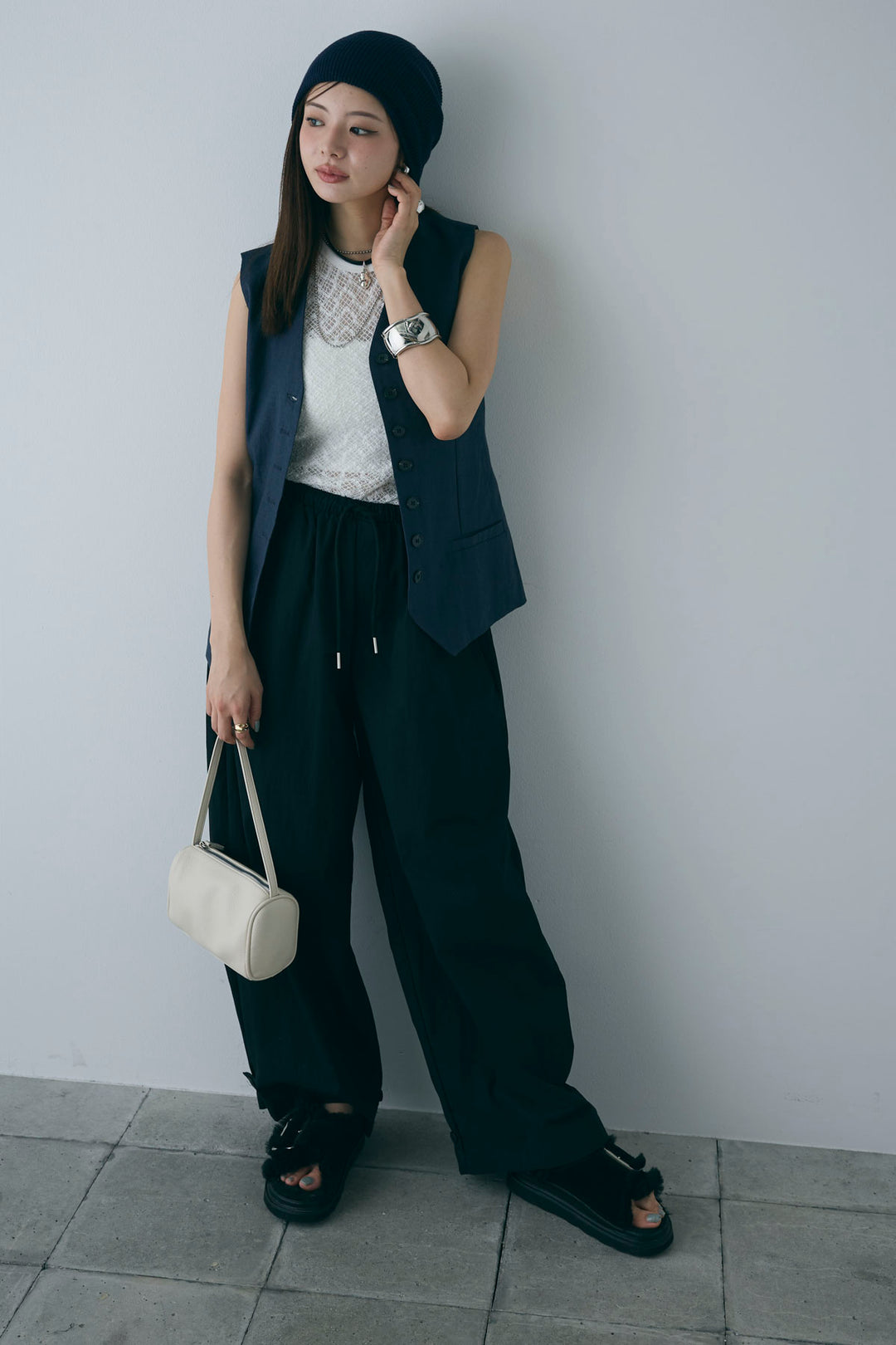 [予約/SET]リネンベスト+裾ボタン絞りパンツ(2set)