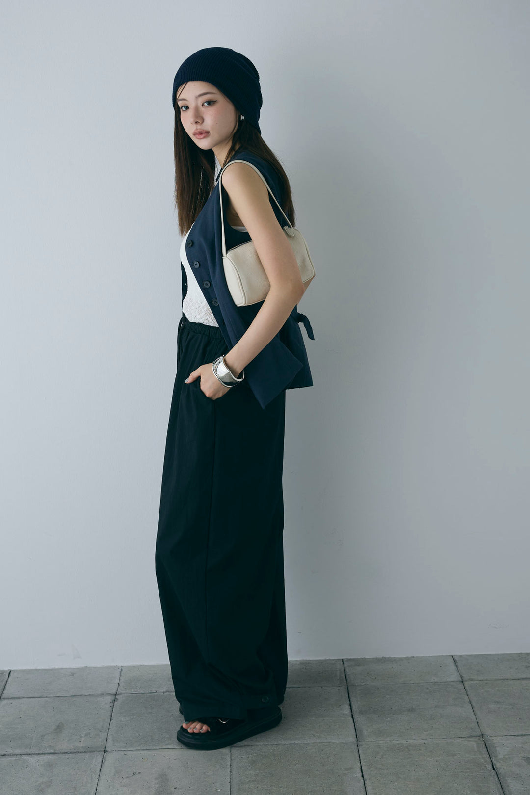 [予約/SET]リネンベスト+ストレッチレースタンク+裾ボタン絞りパンツ(3set)