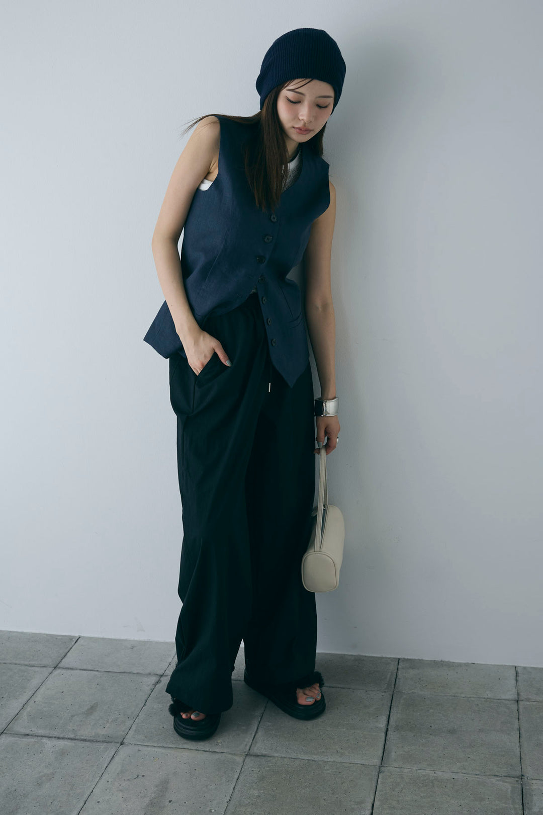 [予約/SET]リネンベスト+ストレッチレースタンク+裾ボタン絞りパンツ(3set)