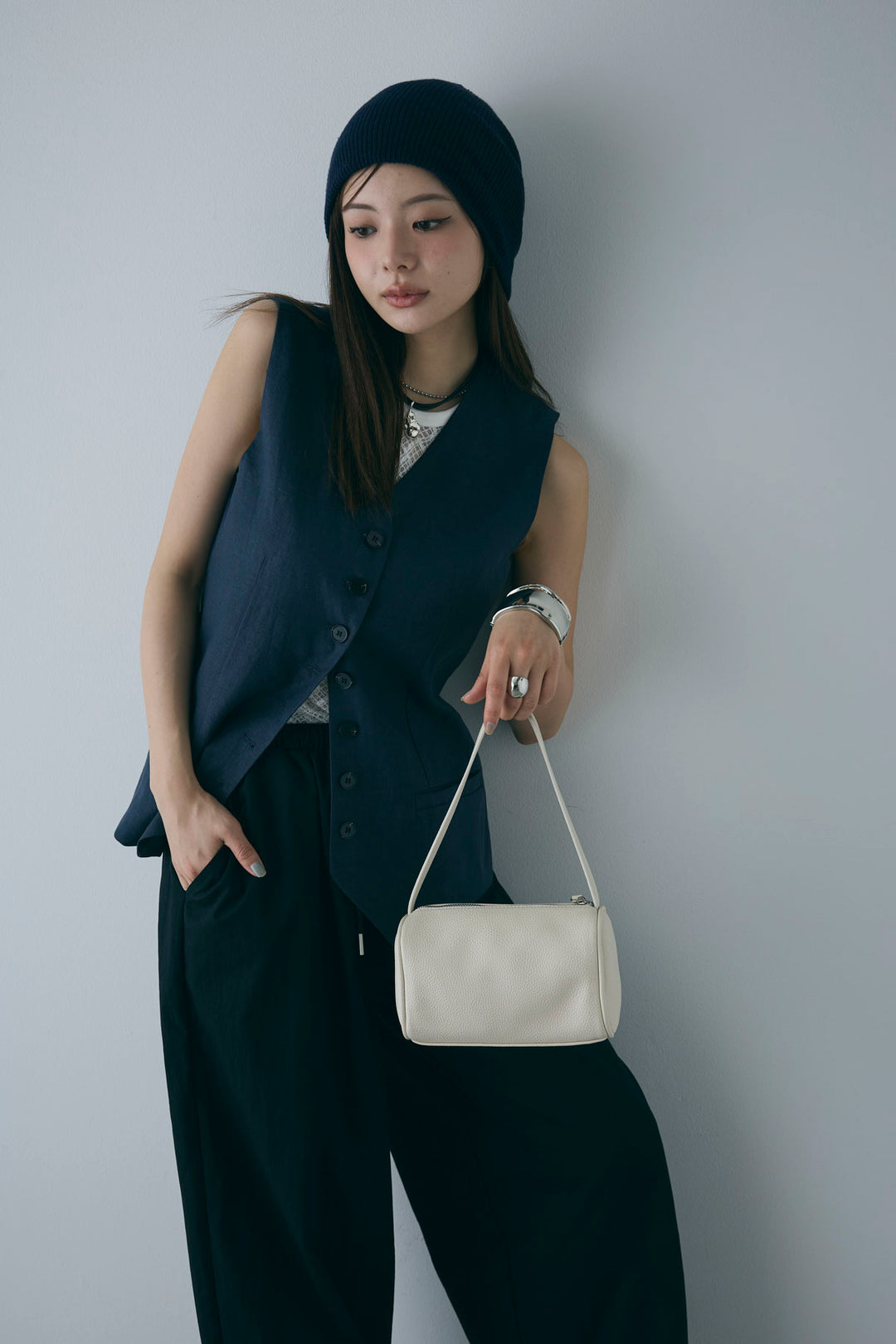 [予約/SET]リネンベスト+ストレッチレースタンク+裾ボタン絞りパンツ(3set)